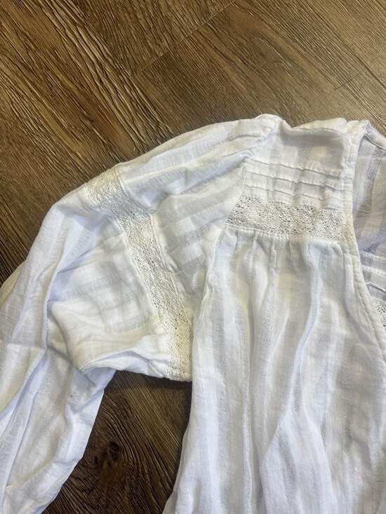 ZARA White Smocked Waist Crochet Trim V-Neck Puff Sleeve Blouse - Picture 4 of 6